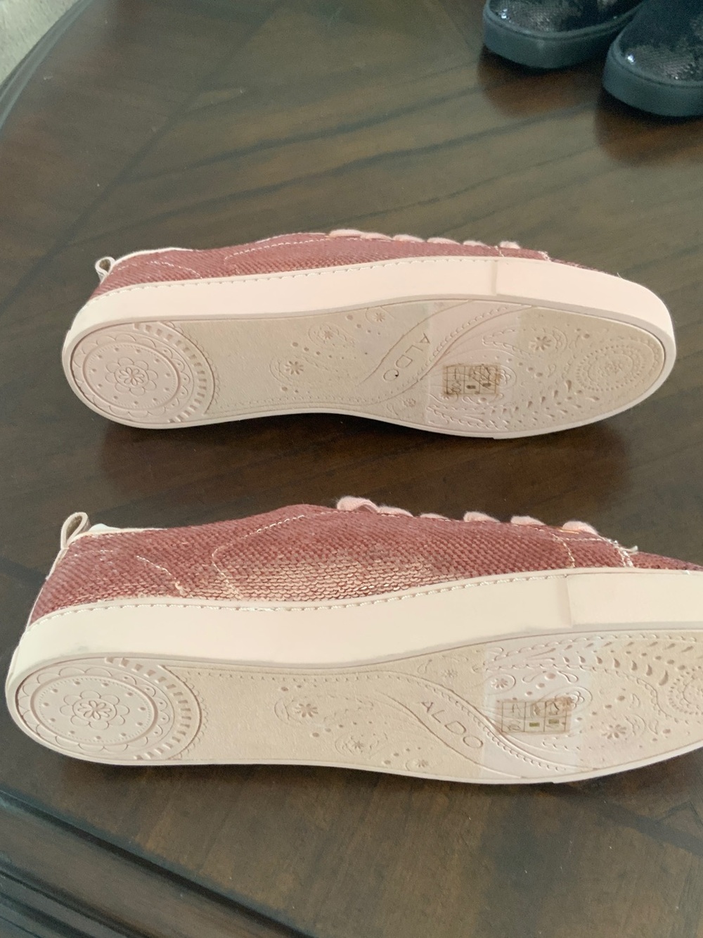 Aldo Rose Gold Sequin Lace-Up Sneakers - Picture 2 of 4